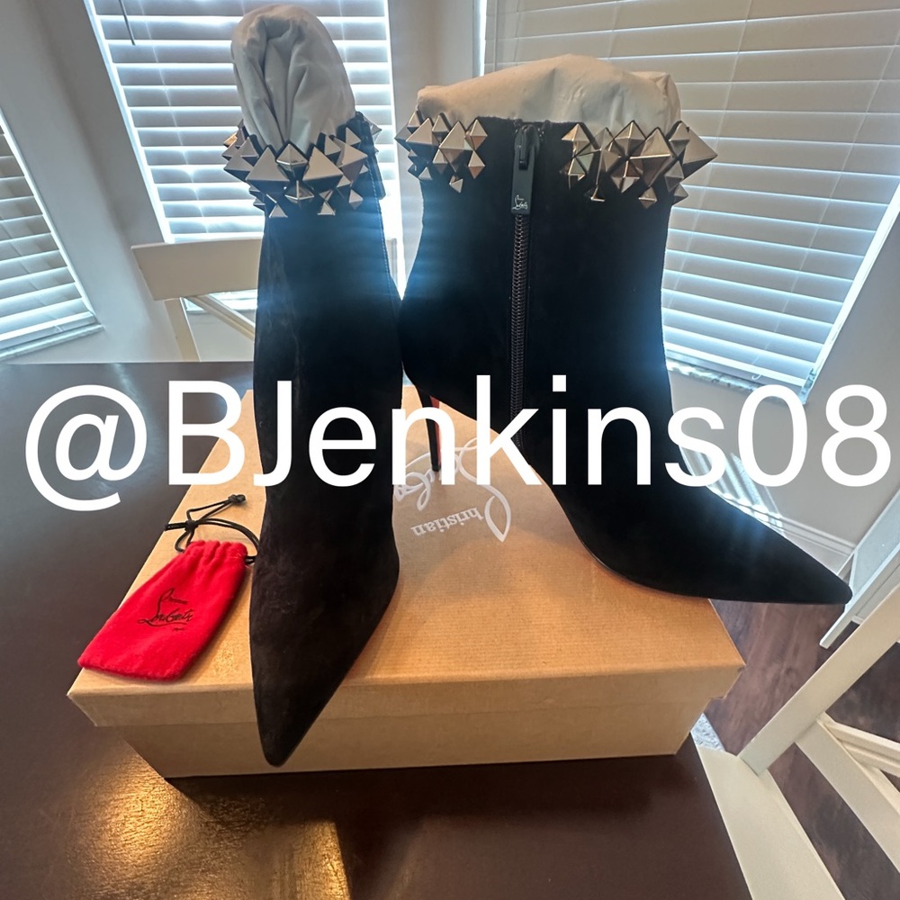 Black Stud-Trim Suede Pointed Stiletto Ankle Boots - Designer